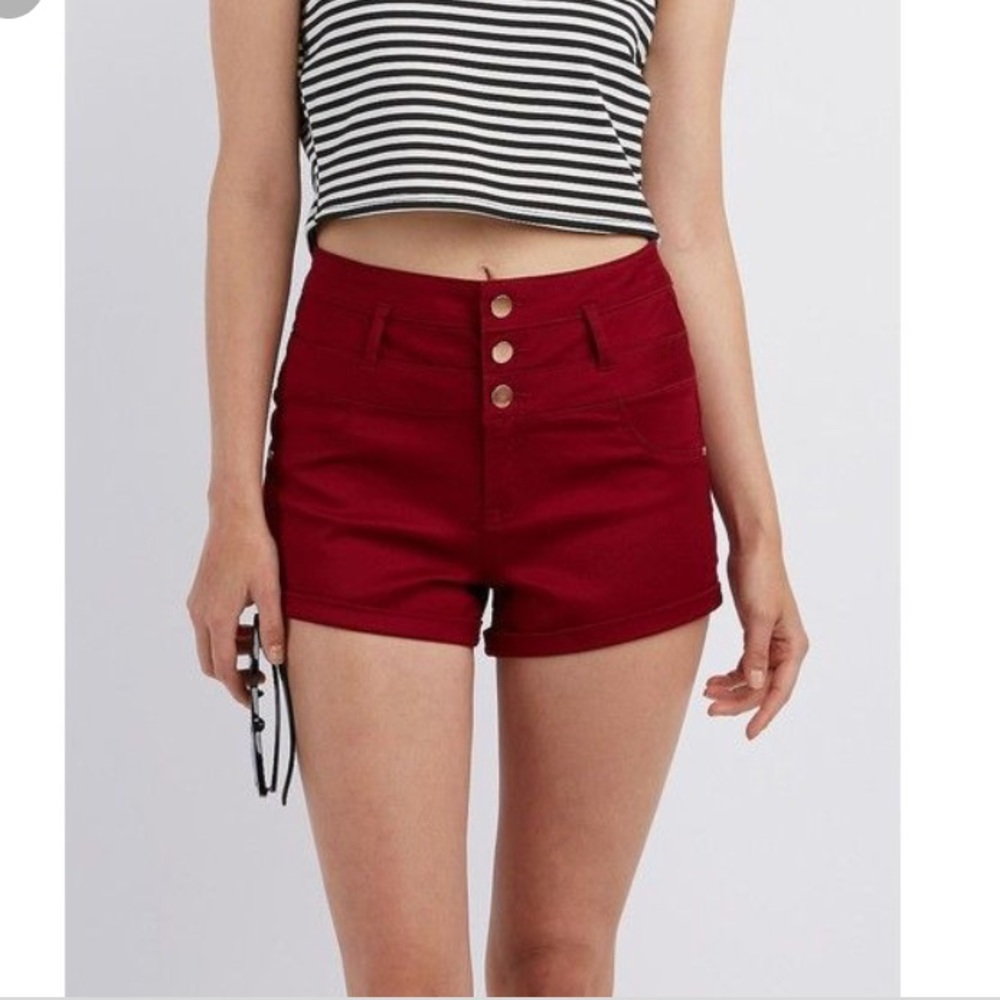 ♦️✨Red High-Waisted Shorts Button Up Vintage